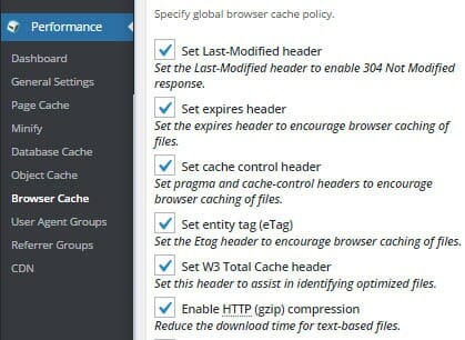 WordPress W3 Total Cache browser cache settings